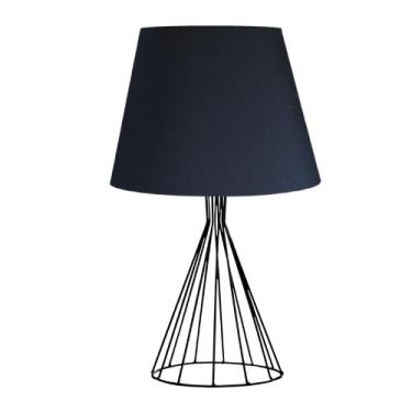 Imagem de Luminária Abajur para Sala e Quarto Base Aramado cone Preto cúpula de 