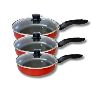 Imagem de Conjunto Kit Frigideira Com Tampa Jogo 3 Peças Tam 18 20 22 - Marcolar