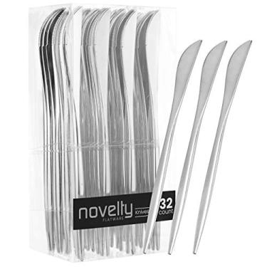 Imagem de Talheres modernos, talheres, facas de plástico descartáveis, prata luxuosa, 32 unidades