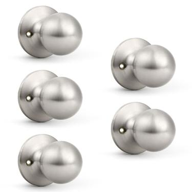 Imagem de Probrico Maçaneta de porta fictícia, maçaneta de um lado para armários/portas francesas/despensa, maçaneta interna sem giro de níquel escovado, pacote com 5