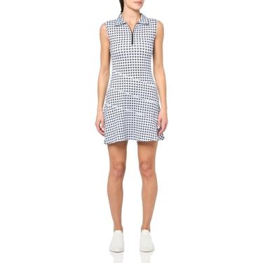 Imagem de FKEEP Vestidos esportivos femininos de golfe com zíper e gola V com shorts e bolso para treino atlético, Xadrez preto 14, PP