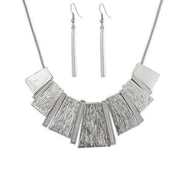 Imagem de (prata) - HSWE Statement Collar colar conjunto de brincos para mulheres esmaltado tricolor colar gargantilha colar