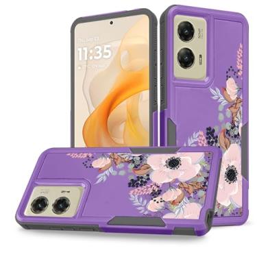 Imagem de Govmeie Capa de camada dupla com design de flores florais fofas para Moto G Stylus 5G 2024 - Capa rígida de policarbonato híbrido à prova de choque com listras laterais antiderrapantes e proteção