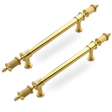 Imagem de Puxadores de armário 6 peças puxadores de móveis de latão dourado 128 mm centro moderno luz luxuosa puxador de gaveta de cozinha com parafusos para cômoda, banheiro, guarda-roupa, armário de sapatos