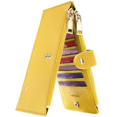 Imagem de Carteira feminina RFID Travelambo Tamanho grande, dobrável, para vários cartões, com zíper, porta-cartões de crédito, Amarelo, one size, Minimalista