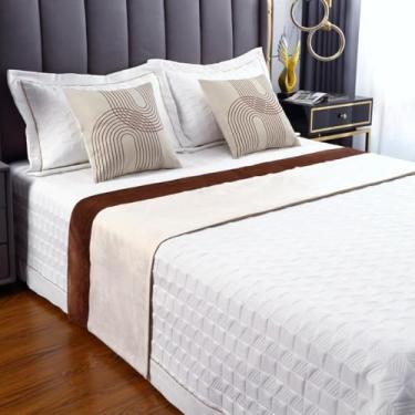 Imagem de HSTANGKY Tapete de cama de hotel para cama de hotel simples cor sólida toalha de cama de veludo macio proteção de cama moderna decoração de ponta de cama corredores de cama para pés de cama bege