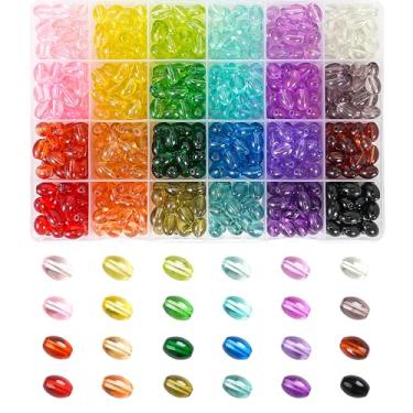 Imagem de REVKI 500 contas de vidro para fabricação de joias, kit de 8 contas de vidro em forma de arroz de 10 mm, 24 contas de cristal coloridas transparentes para fazer joias e artesanato DIY, pulseiras da
