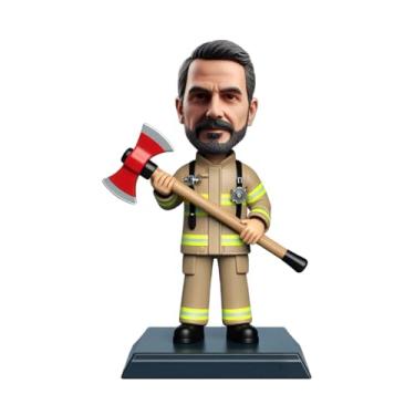 Imagem de Bobblehead personalizado de bombeiro personalizado a partir do seu machado de foto - Viva, pose de sustentação, estatueta de decoração de casa, presente para lembrança de aniversário de apoiador de