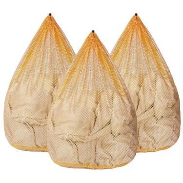 Imagem de 3 peças sacos de roupa de malha para máquina de lavar roupa jumbo para roupas delicadas, roupa de cama, brinquedos com fecho de cordão resistente (3 XXG 28 x 66 polegadas, amarelo)