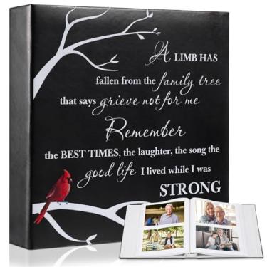 Imagem de ReliThick Álbum De Fotos Do Funeral Cardeal, 4 X 6 Polegadas, 200 Páginas Em Branco, Couro Memorial, Recortes Para Celebração Da Vida, Decoração Suprimentos Festas Amorosas (Lembre-Se Dos Melhores M