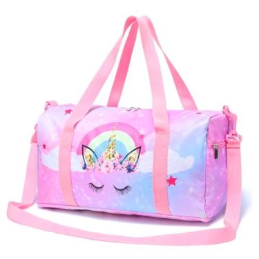Imagem de Bolsa Sacola Infantil Viagem Passeio Meninas Escolar Criança Balé Natação Sereia Unicórnio Rosa Lilás Atividades Ombro Alça (Unicórnio)