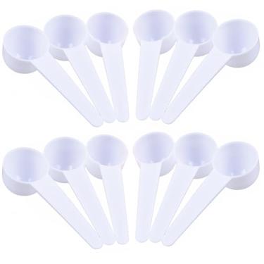 Imagem de Pacote com 12 colheres medidoras de plástico, colher de chá (1 colher de sopa/20 ml) colheres de cabo longo para medir café, chá, leite, especiarias, proteína em pó, cozinhar alimentos para animais de