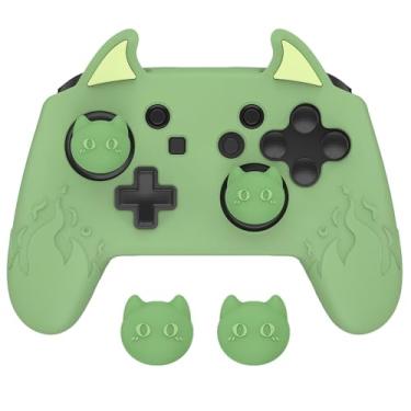Imagem de PlayVital Cute Demon Silicone Grip Cover for Nintendo Switch Pro Controller, Anti-Slip, Kawaii Protective Skin with Joystick Caps and Stickers Compatible with Nintendo Switch Pro- Matcha Green
