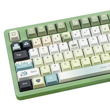 Imagem de COOMICKEY Teclas PBT verde gradiente, conjunto de teclas de gato fofo, 145 teclas Cherry Profile Dye-Sub, teclas personalizadas Kawaii Anime para teclado mecânico 60%, 65%, 75%, 100% Cherry MX