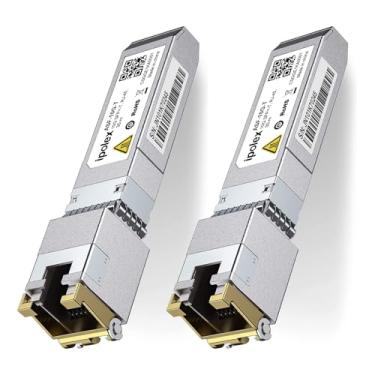Imagem de ipolex Transceptor 10G SFP+ para RJ45, módulo SFP+ de cobre 10GBase-T, adaptador Ethernet de 10 Gb para Cisco SFP-10G-T, Ubiquiti UniFi UACC-CM-RJ45-MG, Netgear, TP-Link, Synology e mais, pacote com 4