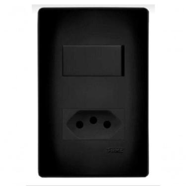 Imagem de Conjunto Fame Habitat Black - Interruptor Simples 16a, Tomada 2p+t 10a