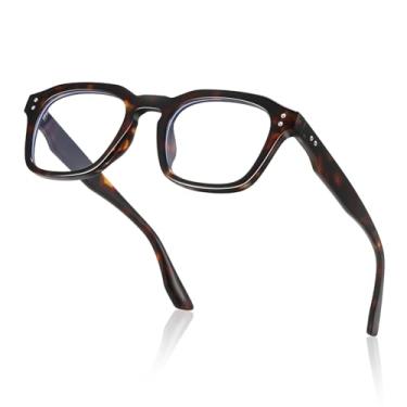 Imagem de kimorn Óculos quadrados modernos com bloqueio de luz azul, lentes antifadiga ocular, armação leve para homens e mulheres (carapaça de tartaruga)