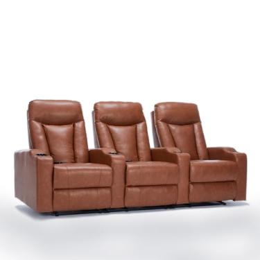 Imagem de Poltrona 3 Lugares Sala de Cinema Vancouver Elétrica Reclinável Porta Copos Entrada USB/USB-C PU Caramelo G94 - Laura Lar