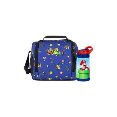 Imagem de Kit Escolar Super Mario Lancheira Térmica + Garrafa - Azul