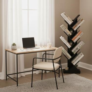 Imagem de ruboka Estante de árvore de 9 andares, estante de 9 prateleiras para CDs/revistas/livros, estante retrô para quarto, sala de estar, escritório, varanda, prateleiras organizadoras de livros