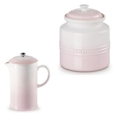 Imagem de KIT LE CREUSET PRENSA FRANCESA E POTE DE BISCOITO 2,4L EM CERÂMICA SHELL PINK