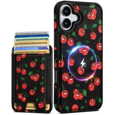 Imagem de Shorogyt Capa carteira para iPhone 17 – Serve para 7 cartões, compatível com Magsafe Suporte magnético destacável para cartão de crédito de couro bonito capa de telefone feminina meninas para Apple 17