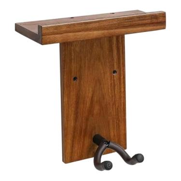 Imagem de menolana Suporte de parede para guitarra com prateleira, gancho de parede, suporte de madeira para exibição de bandolim em quarto de estudante ou para músicos.