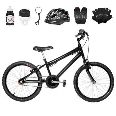 Imagem de Bicicleta Infantil Masculina Aro 20+Kit Proteção Preta