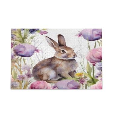 Imagem de WELLDAY Quebra-cabeça coelhos e flores, 500 peças, grande jogo de arte para adultos e adolescentes
