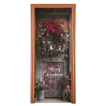 Imagem de Burbuja Capa de porta de guirlanda de Natal, cobertura de varanda de pano de fundo de tecido elástico para decoração de festas em casa, festas e feriados, 91 x 246 cm