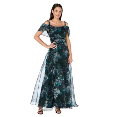 Imagem de R&M Richards Vestido maxi longo floral feminino | Vestido de ombro vazado de organza transparente | Festa de coquetel de convidada de casamento à noite, Caçador, 40