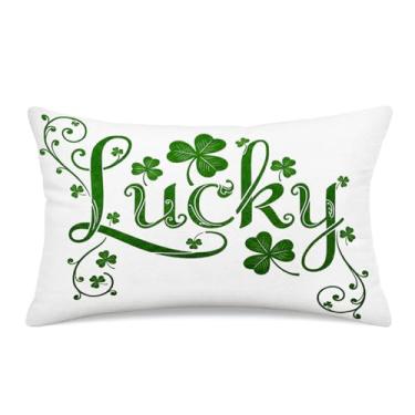 Imagem de UZFNY Capa de almofada lombar Dia de São Patrício, 30,5 x 50,8 cm, trevo da sorte, trevo verde, fronha, frente e verso, primavera, férias, fazenda, capa de almofada decorativa para sofá, decoração de