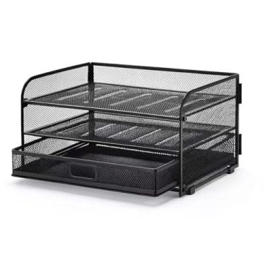 Imagem de Organizador de Mesa Aramado com Gaveta Porta Papéis para Escritório e Home Office,Ideal para Profissionais e Estudantes(3 Camadas C/Gaveta)