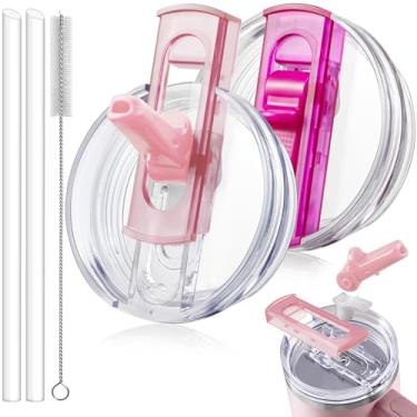 Imagem de ANTAND Pacote com 2 tampas de substituição de canudo destacável para Stanley Quencher H2.0 e ProTour de 1,134 g, tampas à prova de vazamento para acessórios Stanley Cup 1,134 g, fácil de limpar (rosa