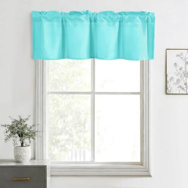 Imagem de Hiasan Cortinas de sanefa para cozinha, sala de estar, porão e janelas de banheiro, janela pequena, topo curto sólido de fazenda, painéis de cortina com bolso de haste curta - 106 x 45 cm, água, 1