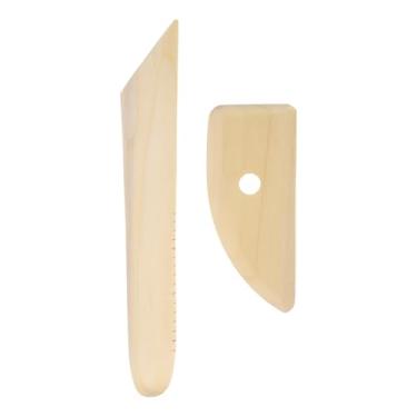Imagem de Generic 2 peças de costelas de cerâmica 19,8 cm 12 cm conjunto de ferramentas de escultura de cerâmica de argila de madeira para acabamento, modelagem e suavização, remoção de marcas de dedo