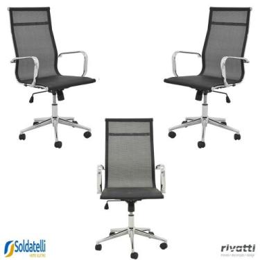 Imagem de Kit 3 Cadeiras Office Sevilha Alta Telinha Várias Cores - Rivatti, Pre