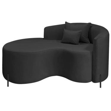 Imagem de Divã Recamier Curvo Sala De Estar Recepção Inglaterra 150cm Pés Metal Dourado Lado Esquerdo Linho Preto