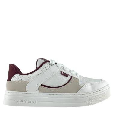 Imagem de Tênis Via Marte Feminino Branco Casual com Detalhes em Vinho-Feminino