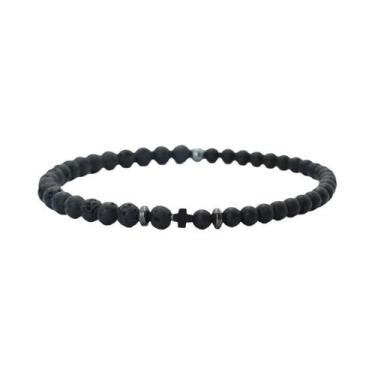 Imagem de Pulseira Masculina De Pedra Hematita 4mm Com Cruz, Acessórios Para Cic
