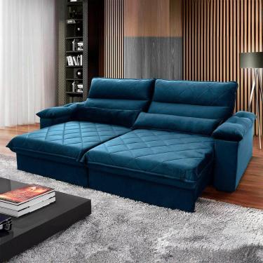 Imagem de Sofá Retrátil Reclinável Grécia 3,00m Suede Velut Azul Marinho Molas No Assento - King House