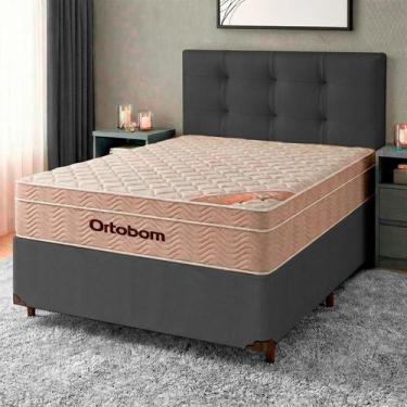 Imagem de Conjunto Cama Box Cinza Casal + Colchão Molas Ensacadas Airtech Ortobo