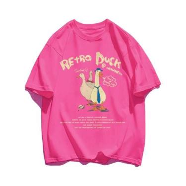 Imagem de Camisetas De Algodão Com Estampa De Pato Retro Para Homens, Soltas, Re