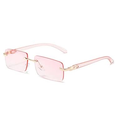 Imagem de Óculos de sol retangulares fashion femininos vintage sem aro lente gradiente oceano sombras uv400 óculos de sol masculino designer, gradiente rosa, como a imagem