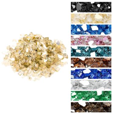 Imagem de Onlyfire Vidro de fogo de 4,5 kg para fogueira a propano e lareira a gás, pedras de vidro refletivas de 1/2 polegada para mesa de fogueira e tigela de fogo, ouro de alto brilho