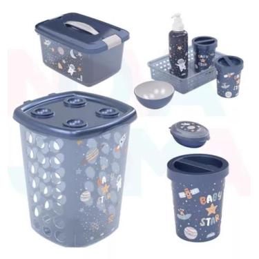 Imagem de Kit Bebe Kit Higiene , Saboneteira, Cesto, Lixeira, Caixa Organizadora