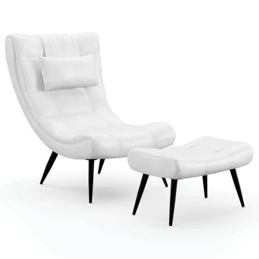 Imagem de Kit Poltrona E Puff Para Sala De Estar Com Almofada E Pés Palito Lord Facto Dunas Branco - Ibiza