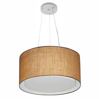 Imagem de Lustre Pendente Cilíndrico Duplo Vivare Md-4123 Cúpula Em Tecido 40x25cm - Bivolt Palha 127/220v