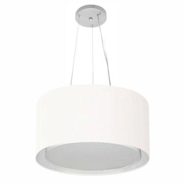 Imagem de Lustre Pendente Cilíndrico Duplo Vivare Md-4123 Cúpula Em Tecido 40x25cm - Bivolt Branco 127/220v