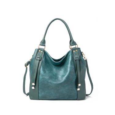 Imagem de myfriday Bolsa feminina de couro sintético macio, grande, Hobo, bolsa de ombro despojada e bolsa de mão com alça ajustável, Azul